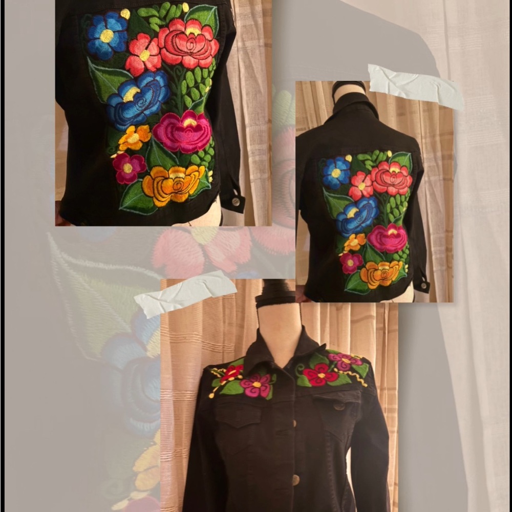 Floral Embroidered Black Jacket